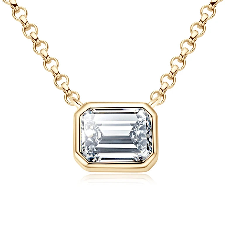1CT Emerald Cut Moissanite Pendant - 925 Sterling Silver - Ornalux
