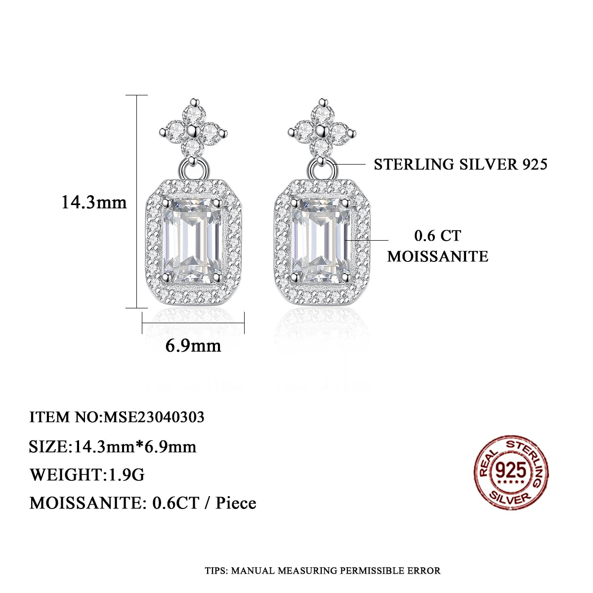 Vintage Style Emerald Cut Moissanite Drop Earrings - Ornalux