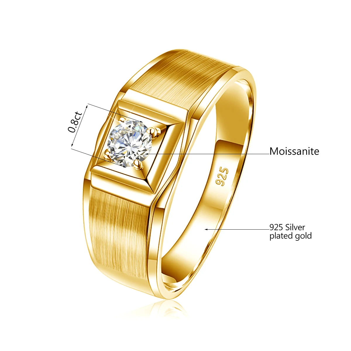 Luxury Certified Moissanite Men's Ring - 925 Silver - Ornalux