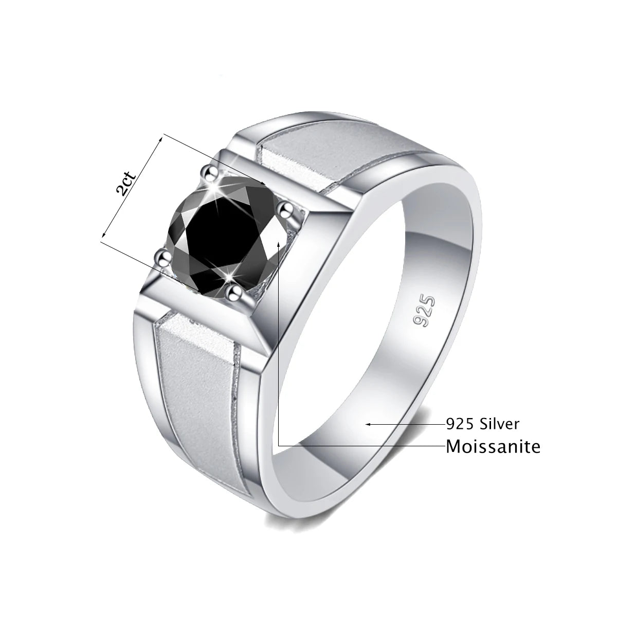 High-Quality 2 Carat Black Moissanite Ring for Men - Ornalux
