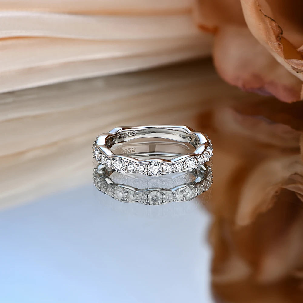 Fashion Moissanite Wedding Band Ring - S925 Silver - Ornalux