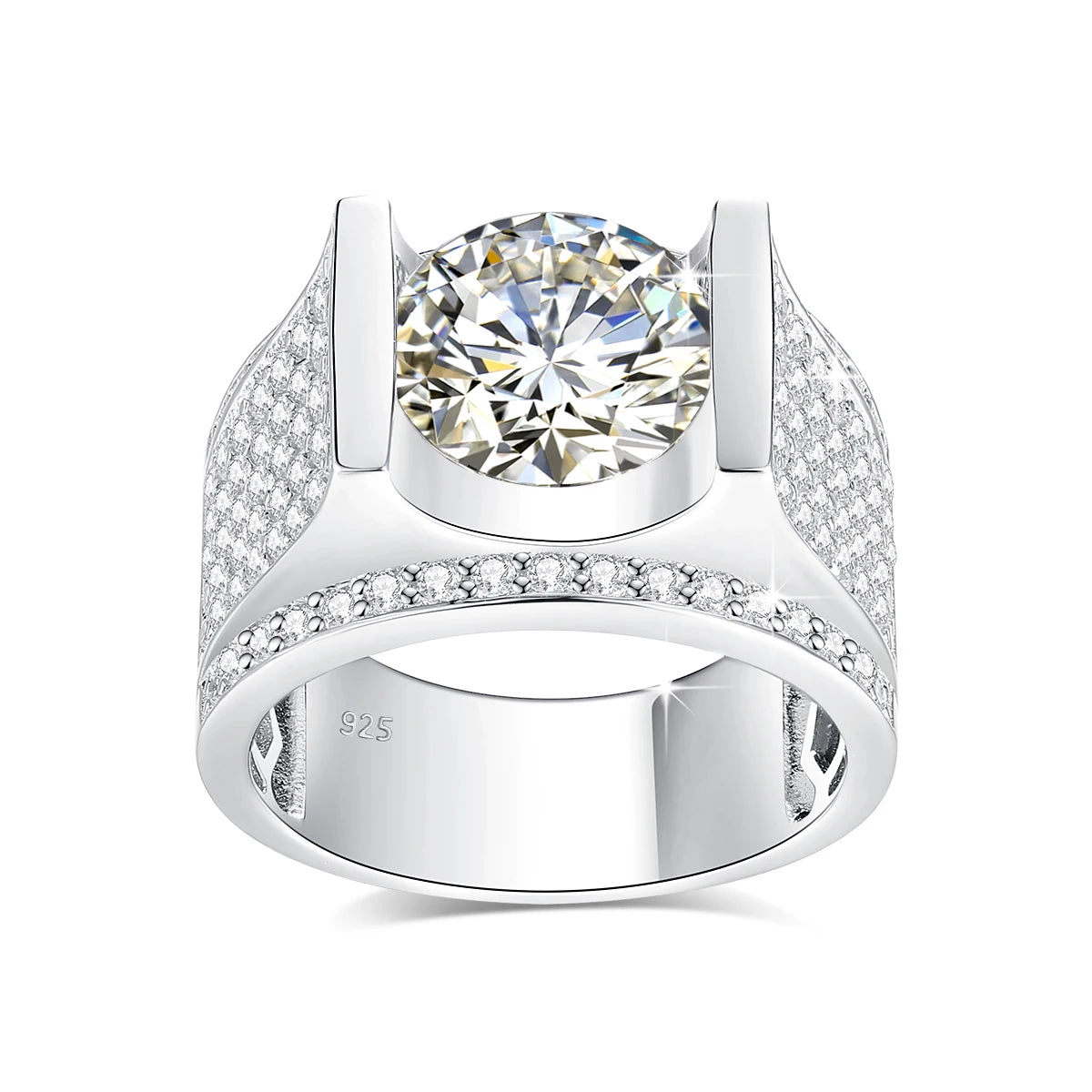 Real Silver Men's Moissanite Ring 4Ct Hip Hop Jewelry - Ornalux