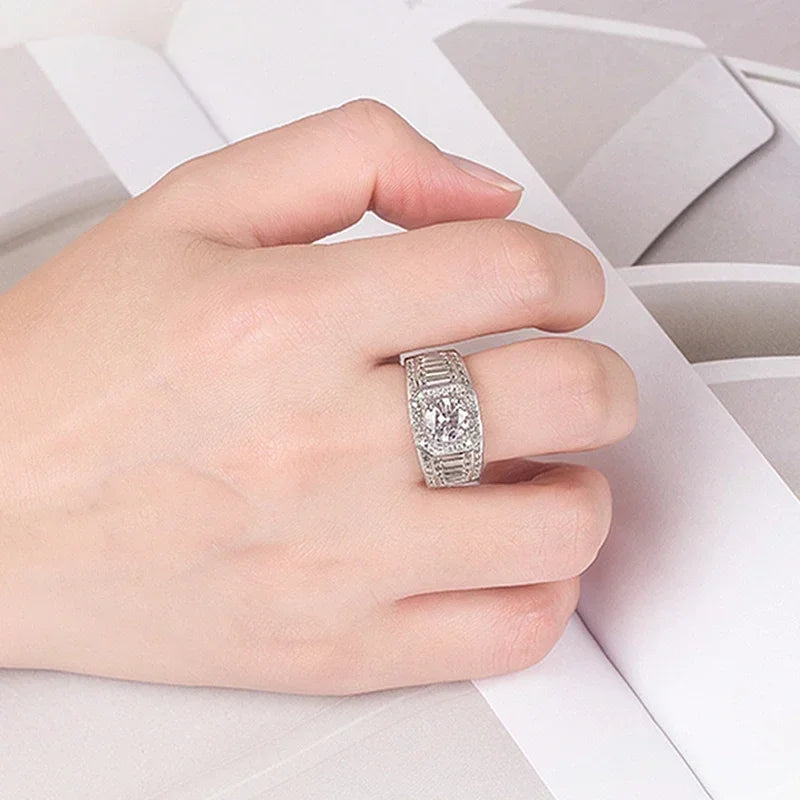 Men's Sterling Silver Moissanite Wedding Ring - GRA Certified - Ornalux