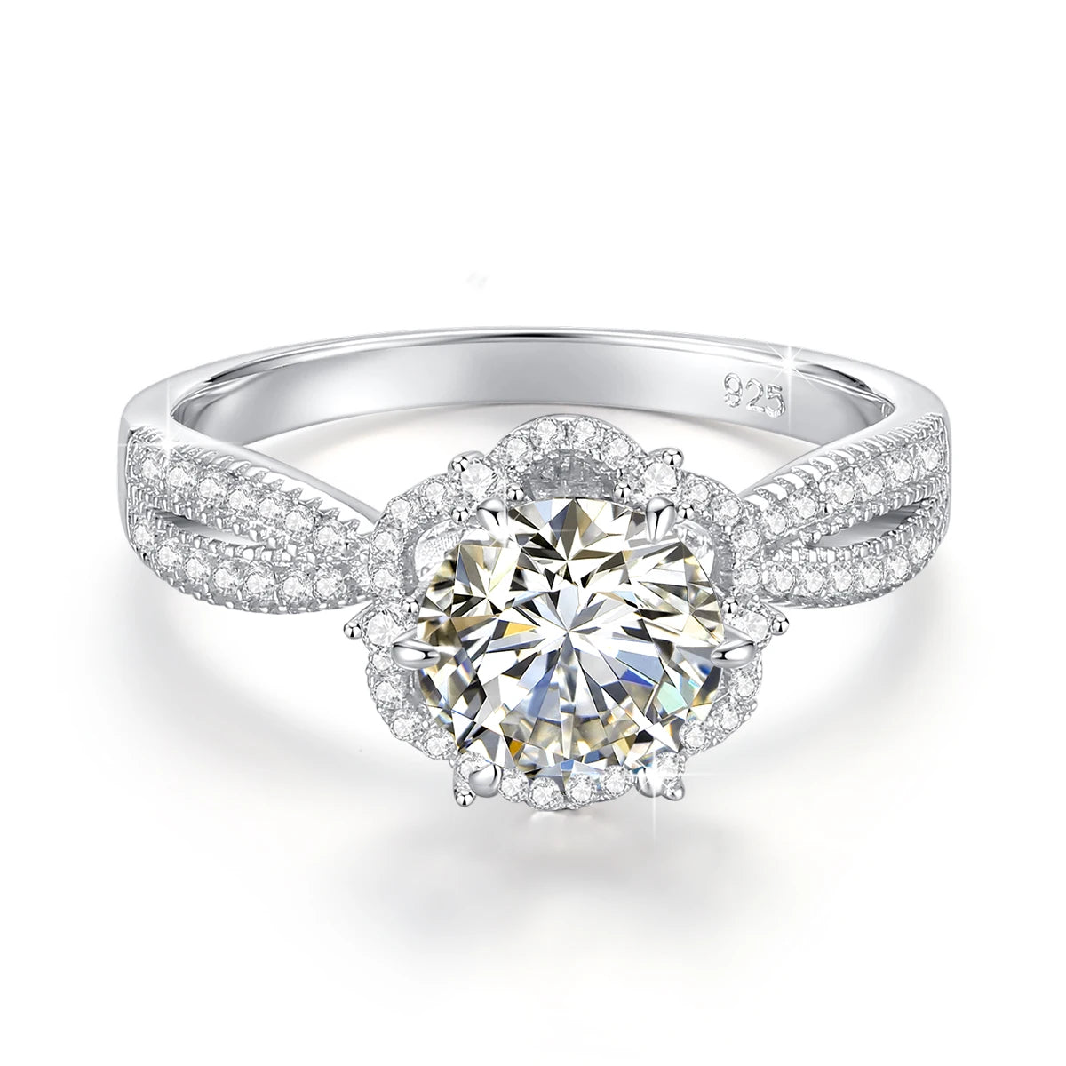 D Color Moissanite Flower Engagement Ring - Ornalux