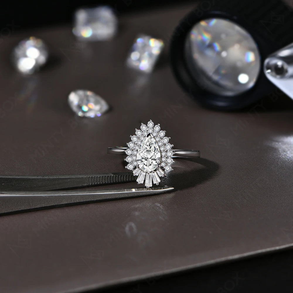 1.77Cttw Pear Cut Moissanite Diamond Ring - 18K Gold Plated - Ornalux