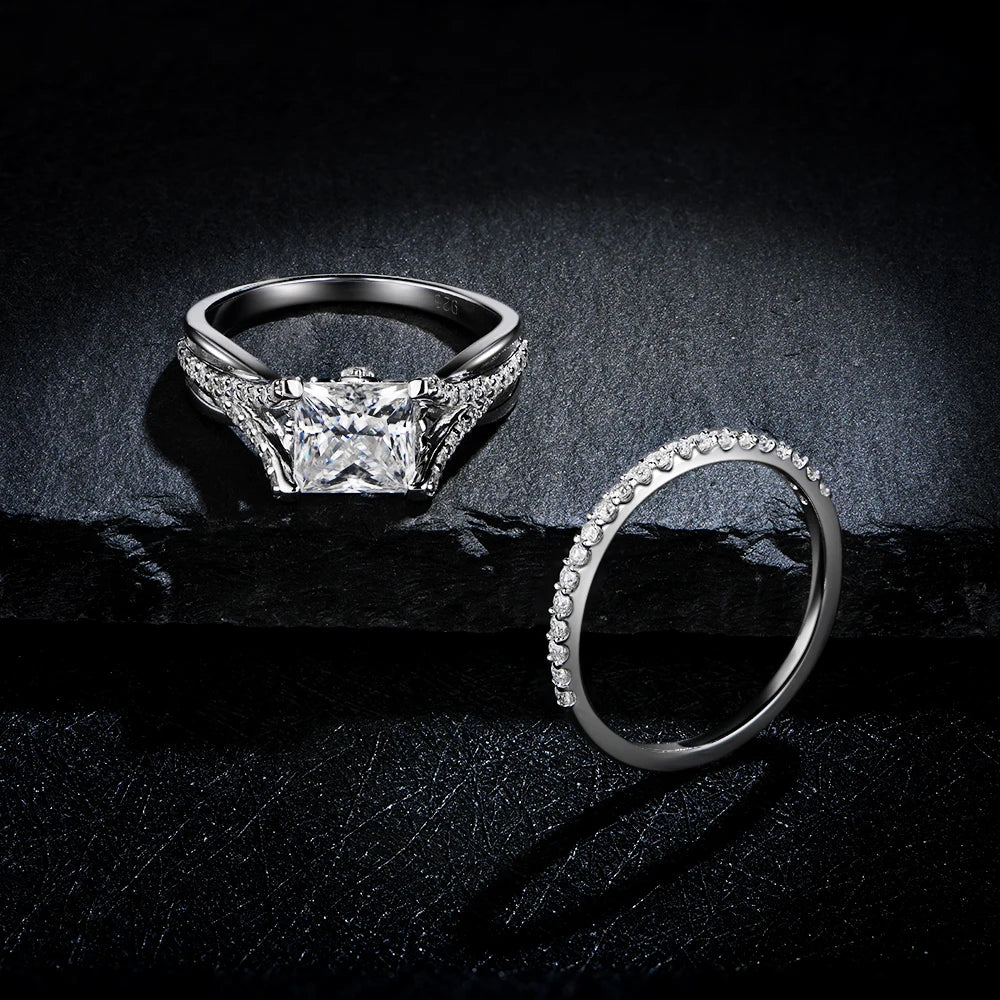 Princess Cut Moissanite Band Rings Set - Ornalux