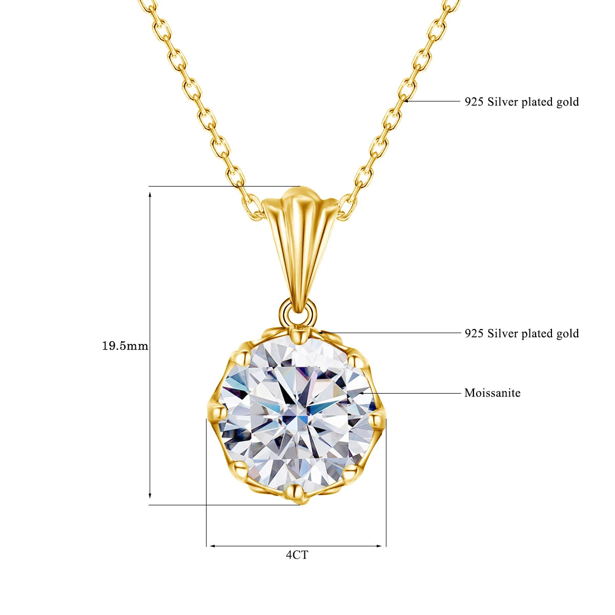 4CT D Color Moissanite Necklace Round Cut - Ornalux