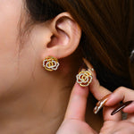 Moissanite Flower Stud Earrings - 18k Gold Plated - Ornalux