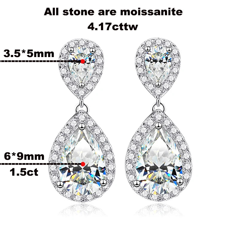 4.17Cttw Pear Cut Moissanite Drop Earrings - Ornalux