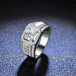 Men's Sterling Silver Moissanite Wedding Ring - GRA Certified - Ornalux
