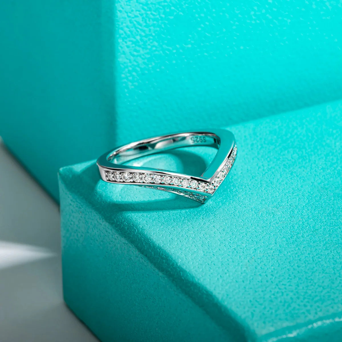 Certified Moissanite Ring V Shape Wedding Band - Ornalux