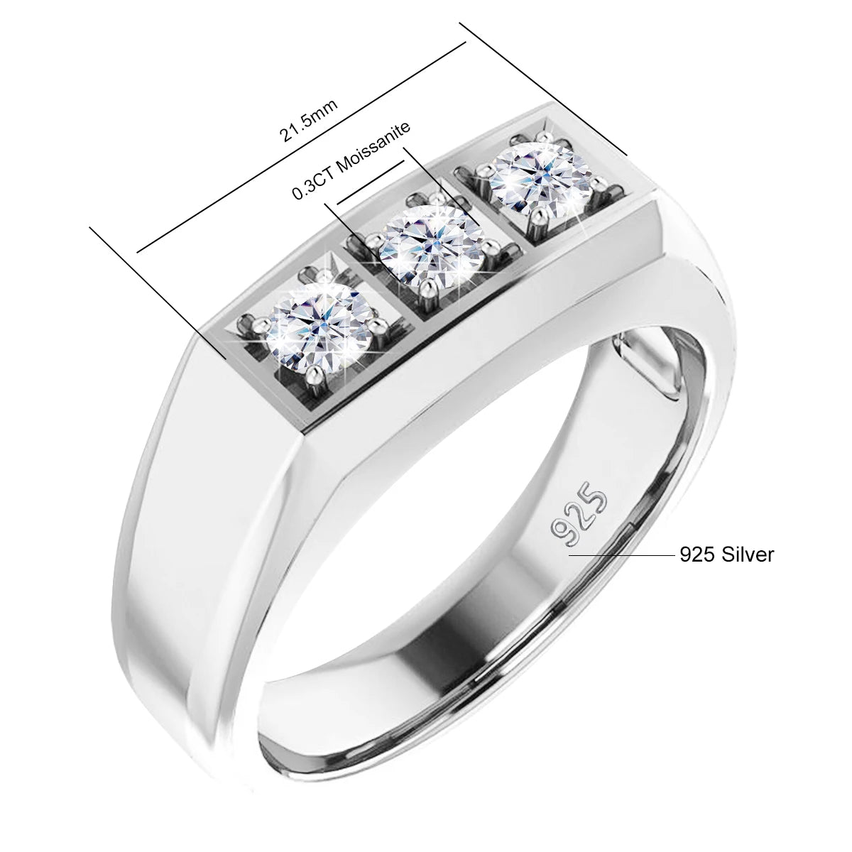 Luxury 3 Stone Moissanite Ring 925 Sterling Silver - Ornalux