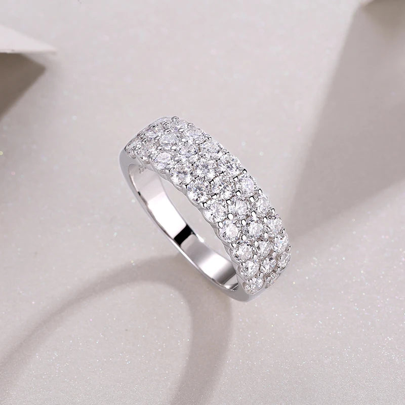 Sparkling Moissanite Ring 3 Row Design Eternity Bands - Ornalux