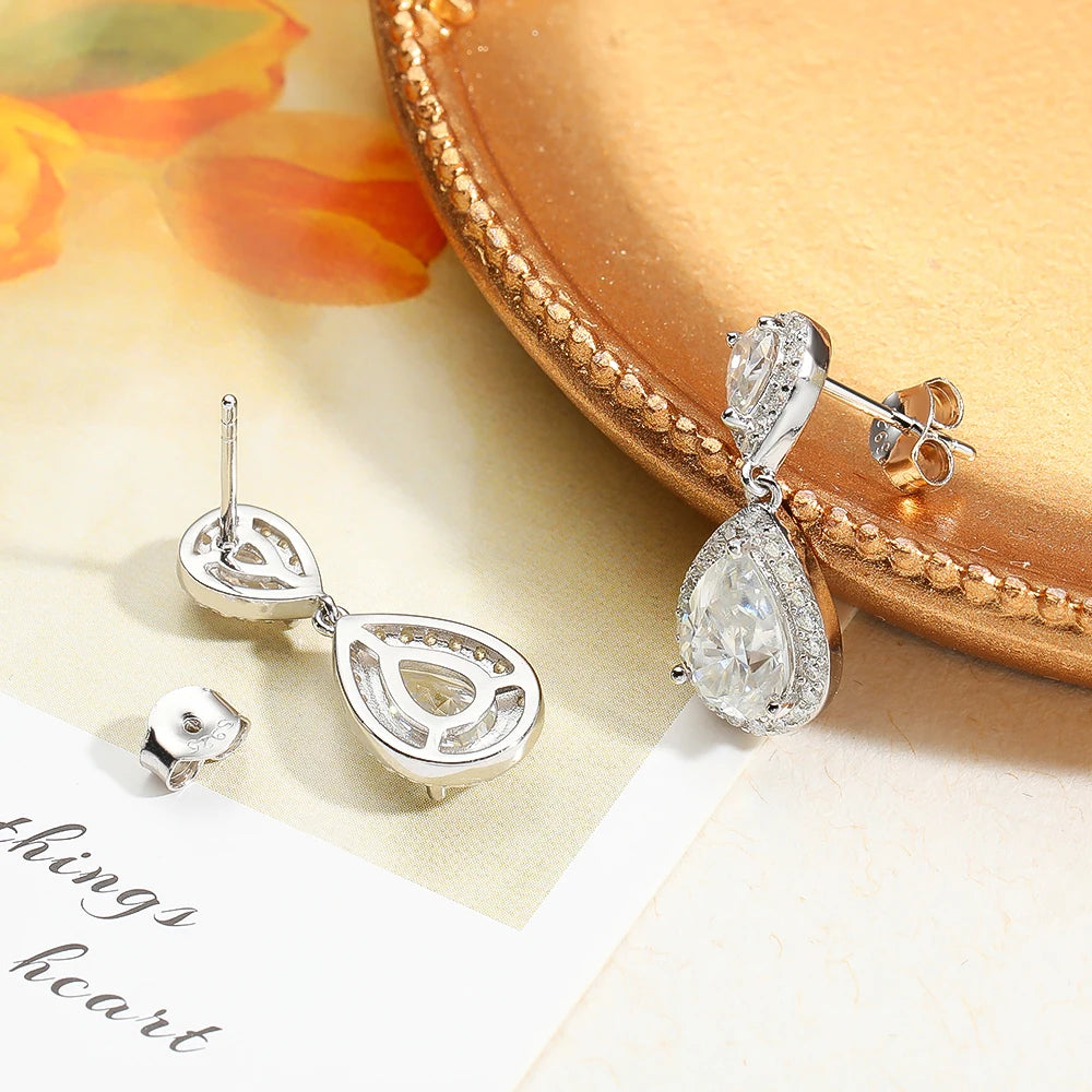 4.17Cttw Pear Cut Moissanite Drop Earrings - Ornalux