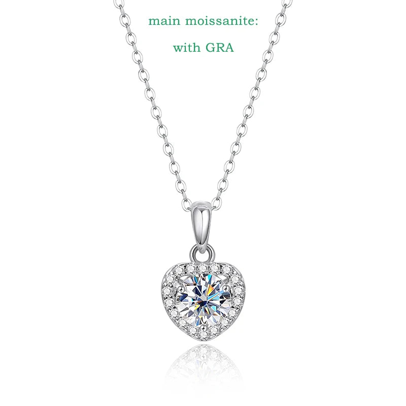 1CT Heart Moissanite Pendant Necklace D Color - Ornalux