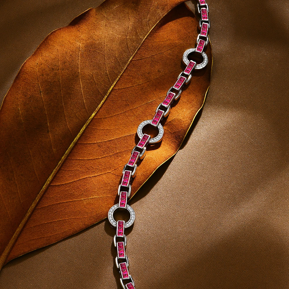 Luxury S925 Sterling Silver Ruby Gemstone Bracelet - Ornalux