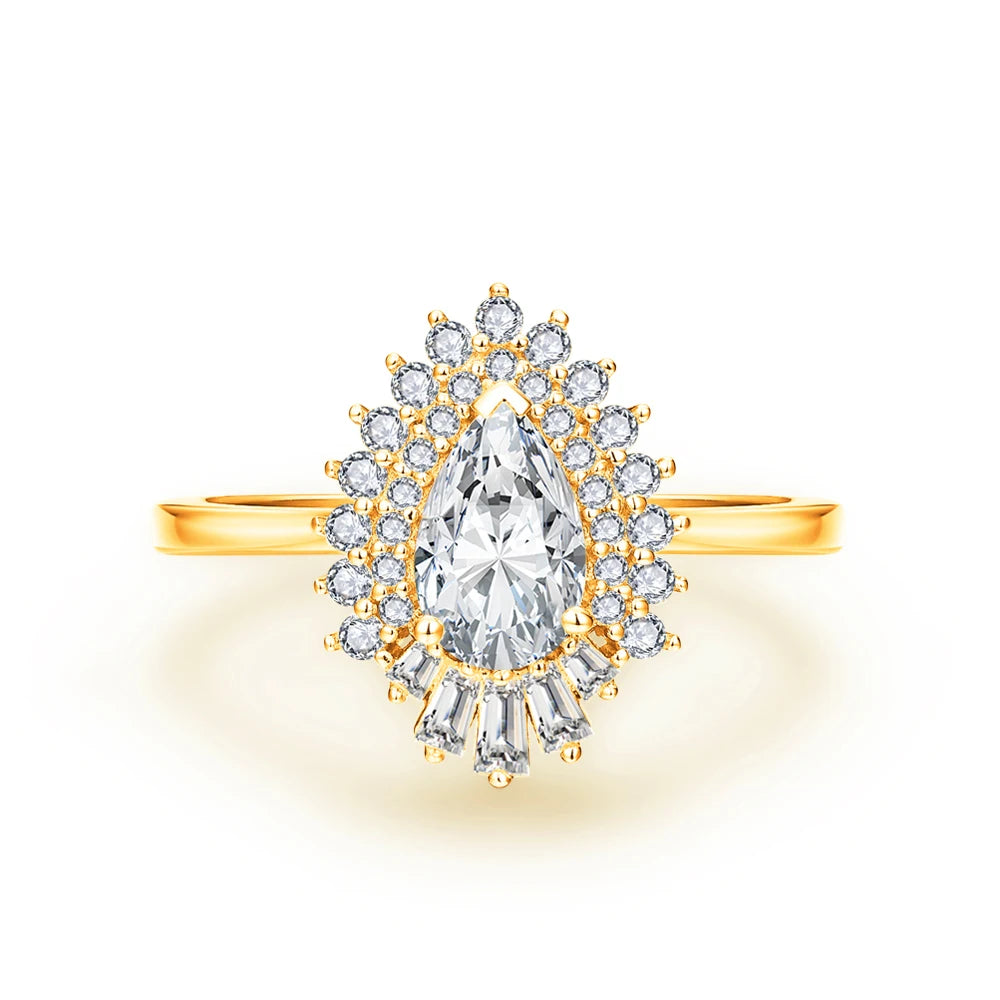 1.77Cttw Pear Cut Moissanite Diamond Ring - 18K Gold Plated - Ornalux