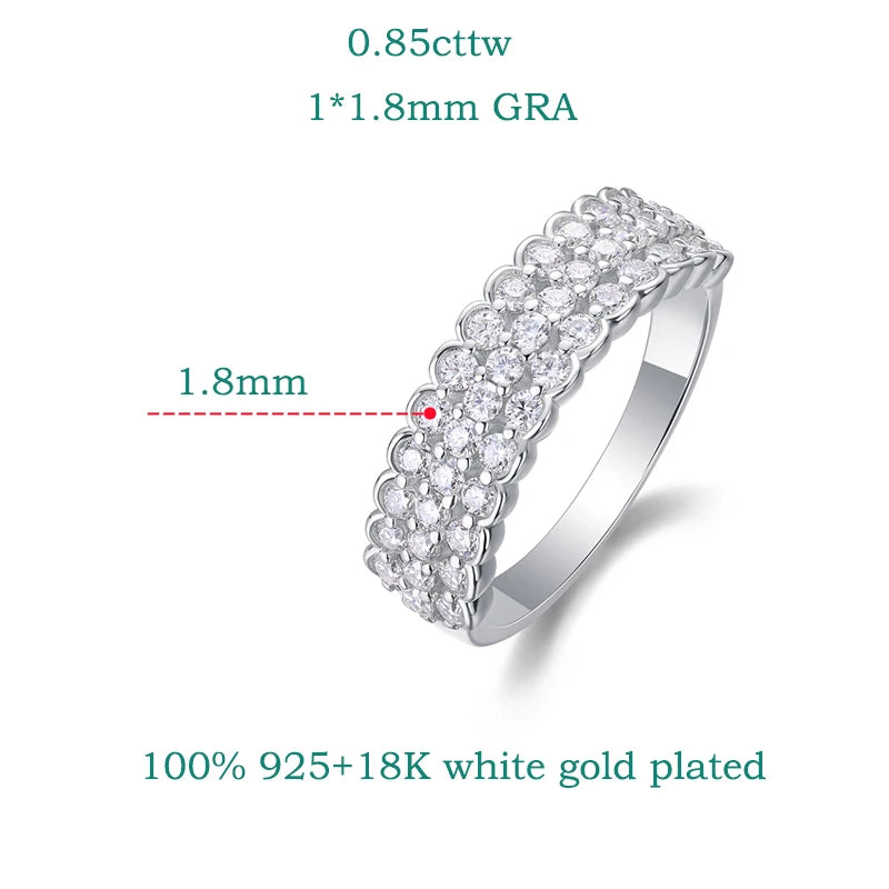 Sparkling Moissanite Ring 3 Row Design Eternity Bands - Ornalux