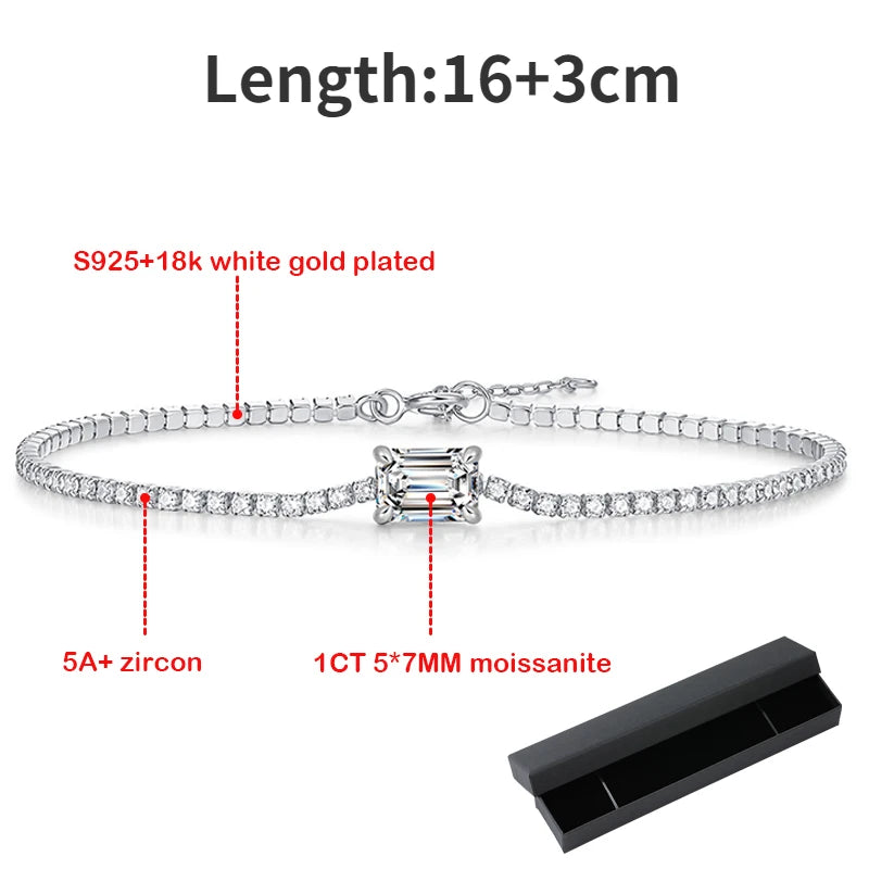 Luxury 1Ct Emerald Cut Moissanite Tennis Bracelet - Ornalux