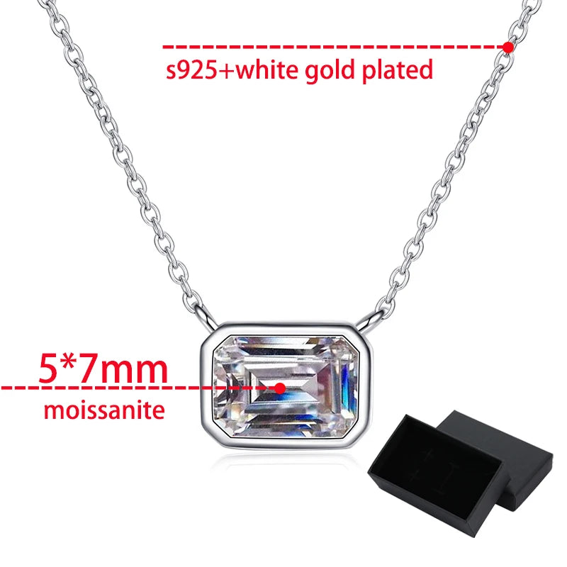 1CT Emerald Cut Moissanite Pendant - 925 Sterling Silver - Ornalux
