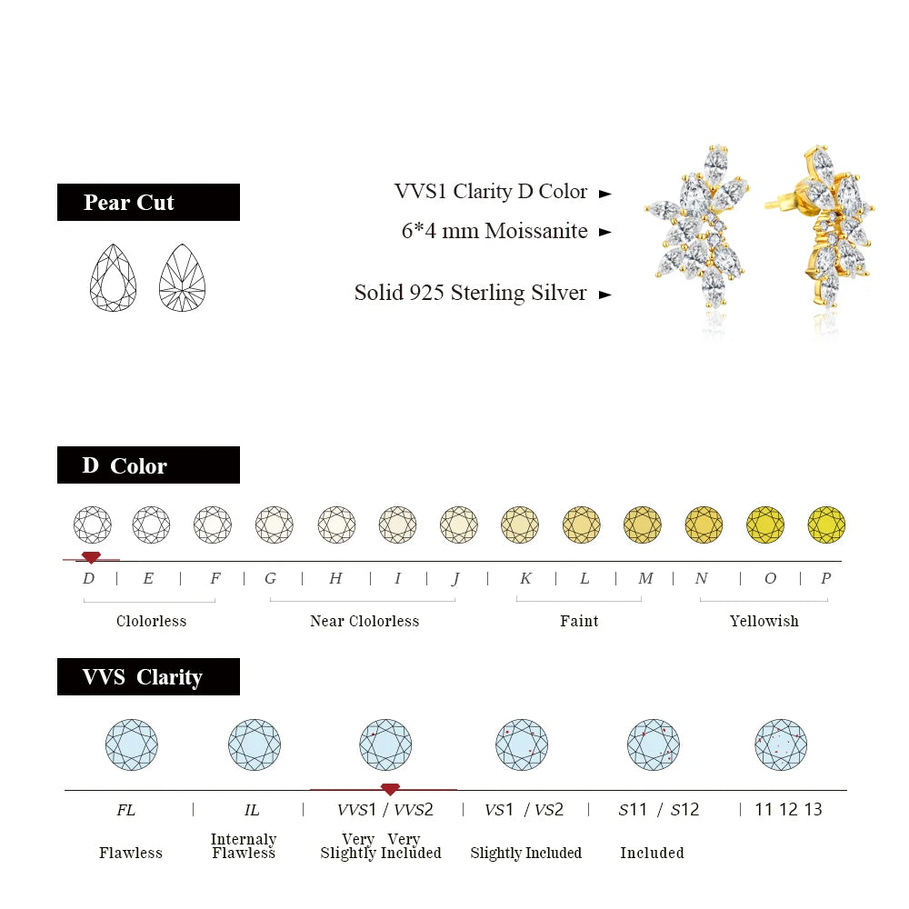 Luxury Solid Gold Moissanite Stud Earrings - Wedding Party - Ornalux
