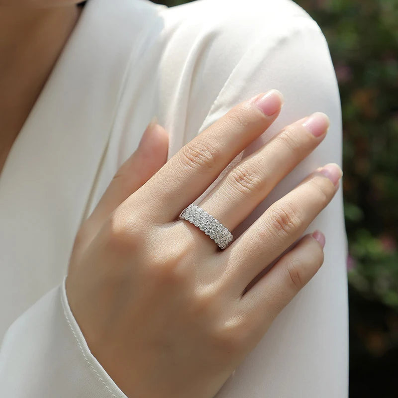 Sparkling Moissanite Ring 3 Row Design Eternity Bands - Ornalux