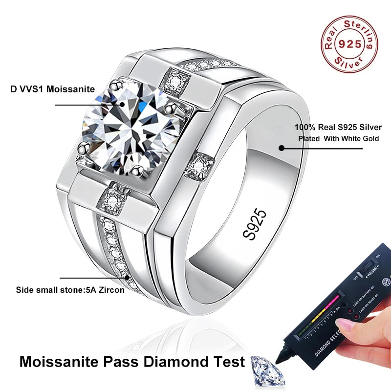 1Ct D VVS1 Moissanite Ring For Men - Luxury Jewelry Gift - Ornalux