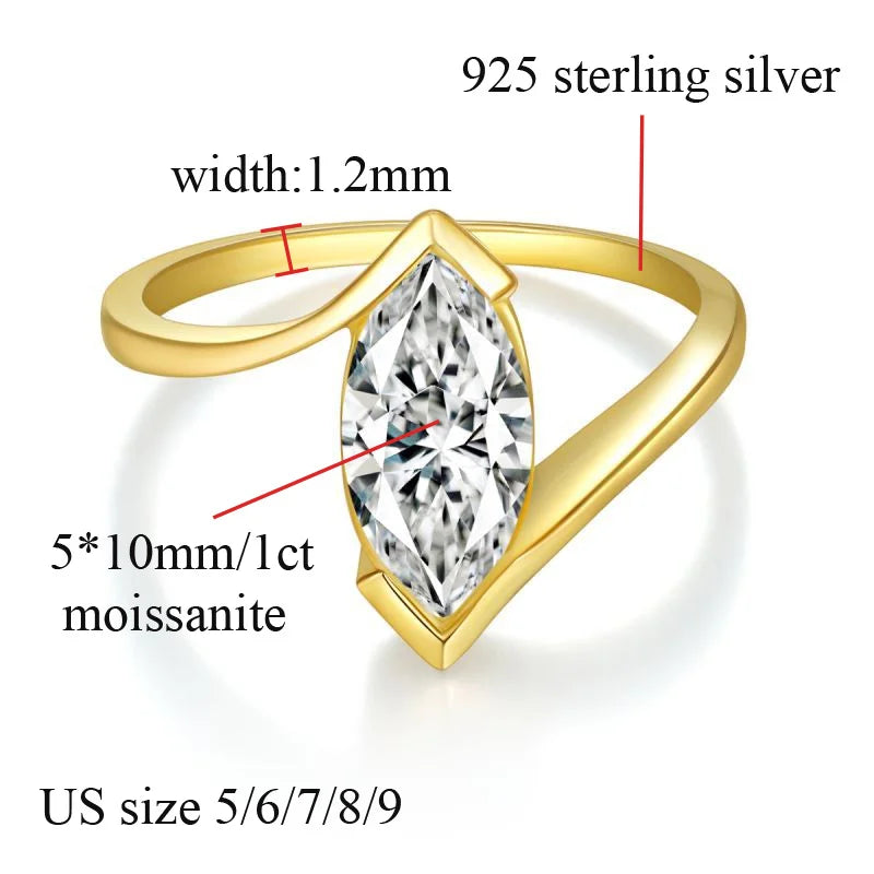 1 Carat Horse Eye Marquise Cut Moissanite Ring - Ornalux