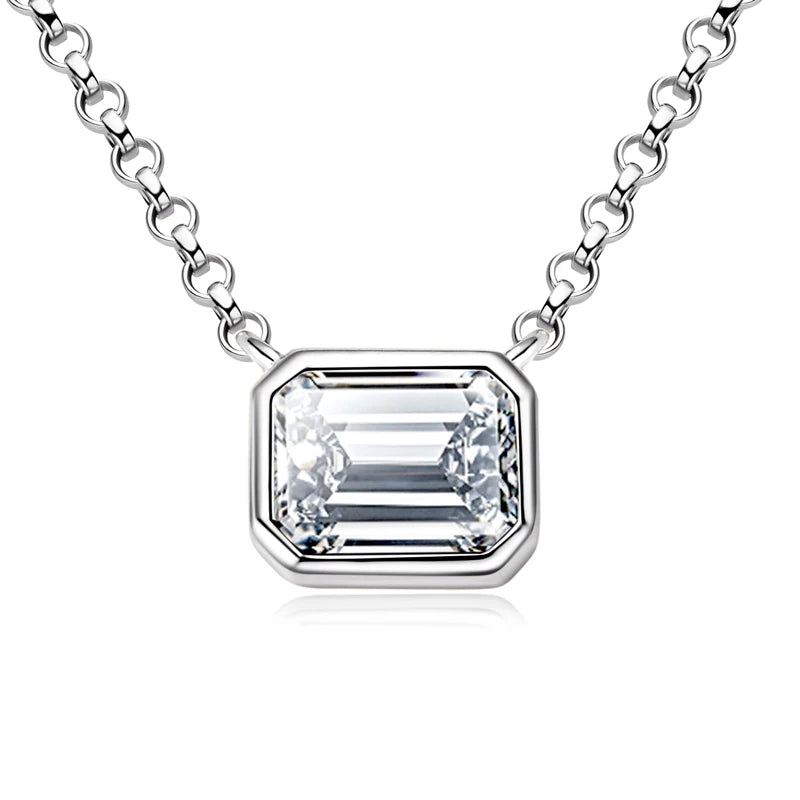 1CT Emerald Cut Moissanite Pendant - 925 Sterling Silver - Ornalux