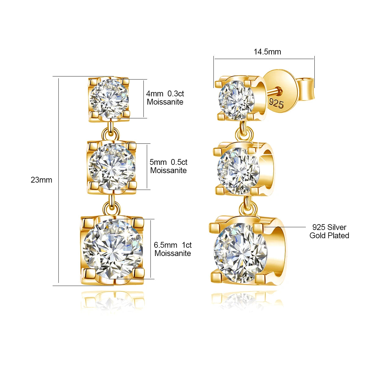 D Color VVS1 Moissanite Drop Earrings - Gold & Silver - Ornalux