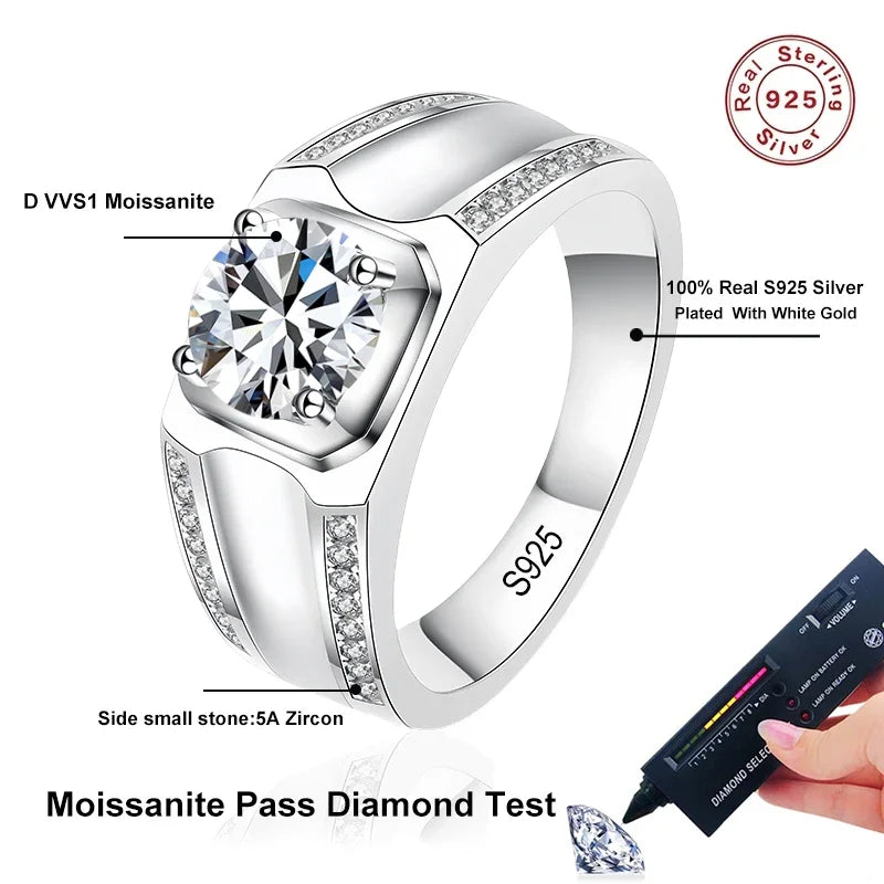 1Ct 6.5mm D VVS1 Moissanite Men's Ring - Ornalux