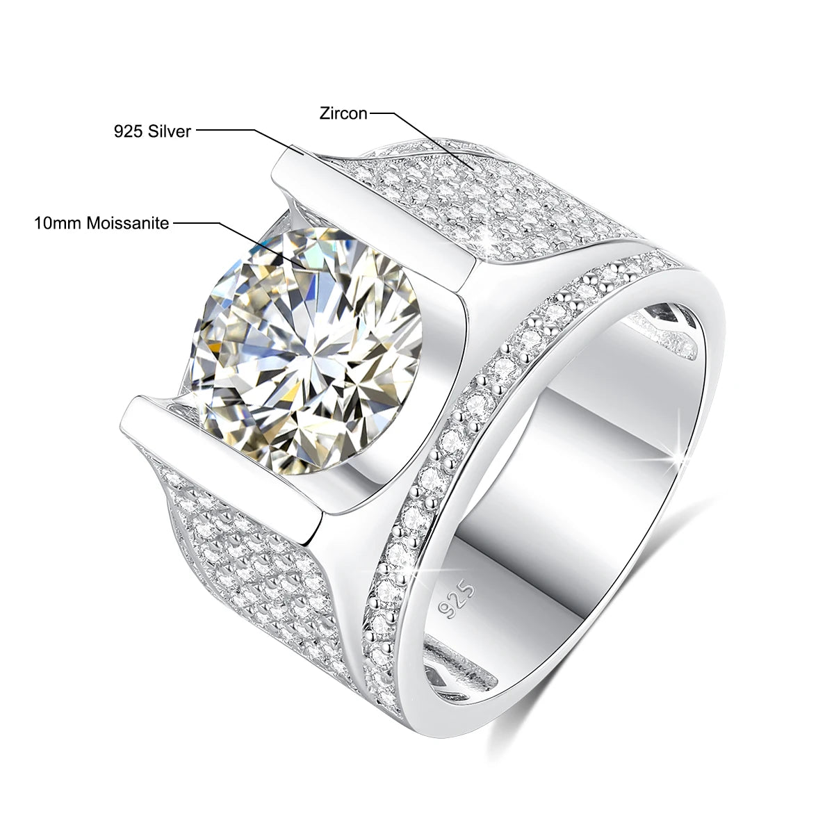Real Silver Men's Moissanite Ring 4Ct Hip Hop Jewelry - Ornalux