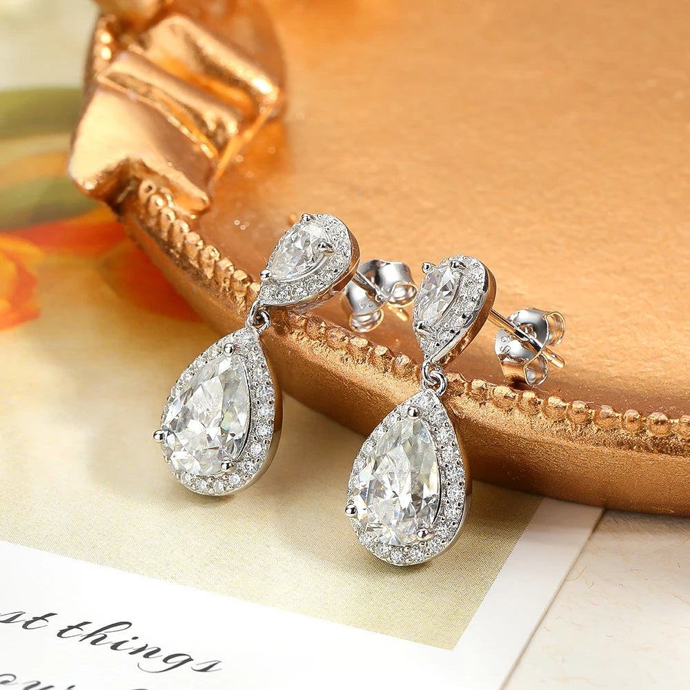 4.17Cttw Pear Cut Moissanite Drop Earrings - Ornalux