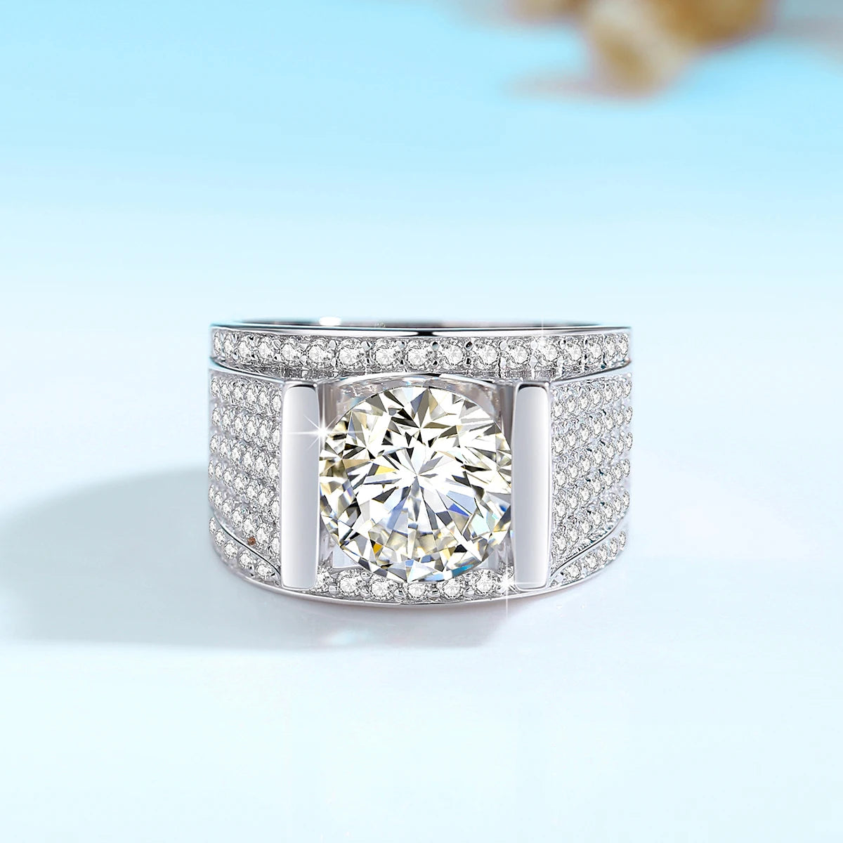 Real Silver Men's Moissanite Ring 4Ct Hip Hop Jewelry - Ornalux