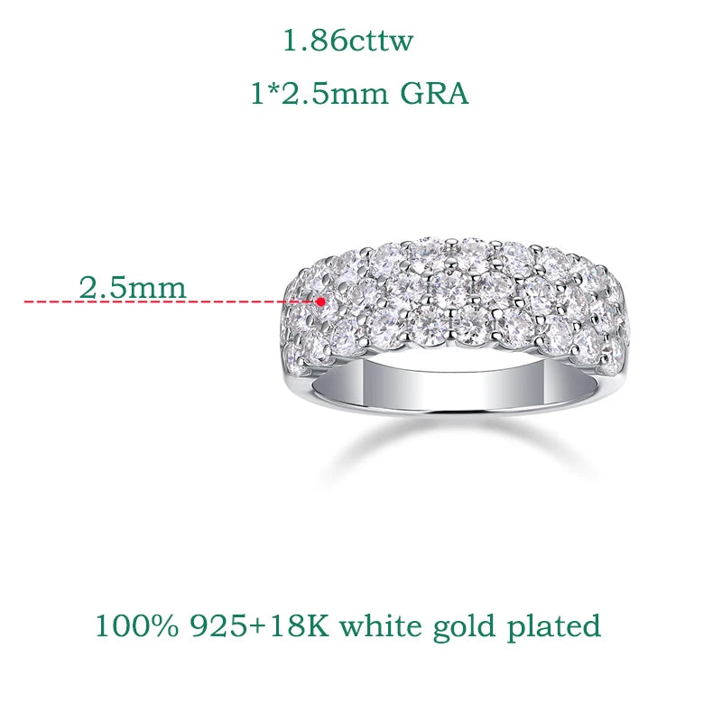 Sparkling Moissanite Ring 3 Row Design Eternity Bands - Ornalux