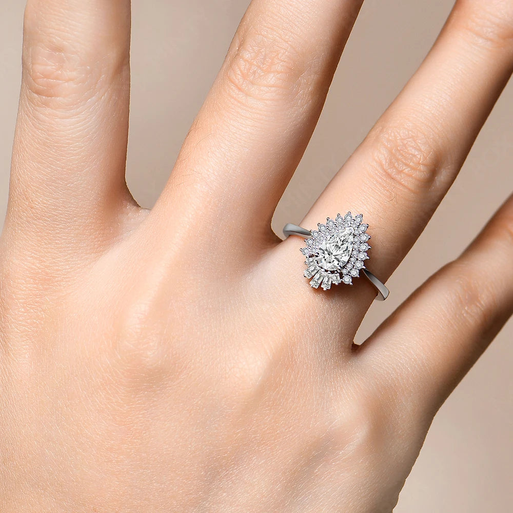 1.77Cttw Pear Cut Moissanite Diamond Ring - 18K Gold Plated - Ornalux