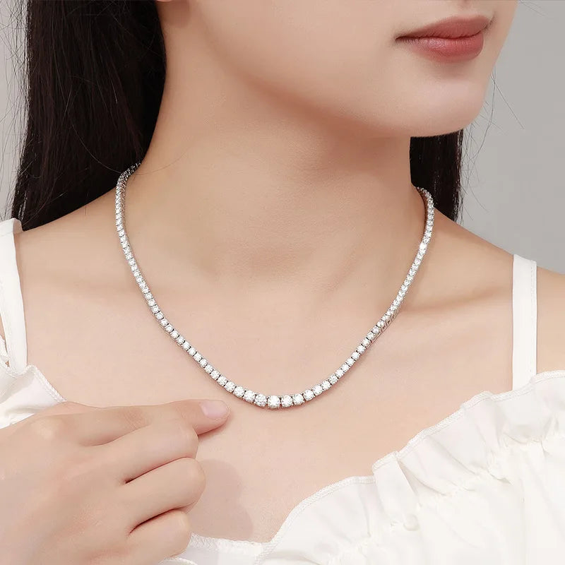 Luxury All Moissanite Tennis Necklace - 18k White Gold - Ornalux