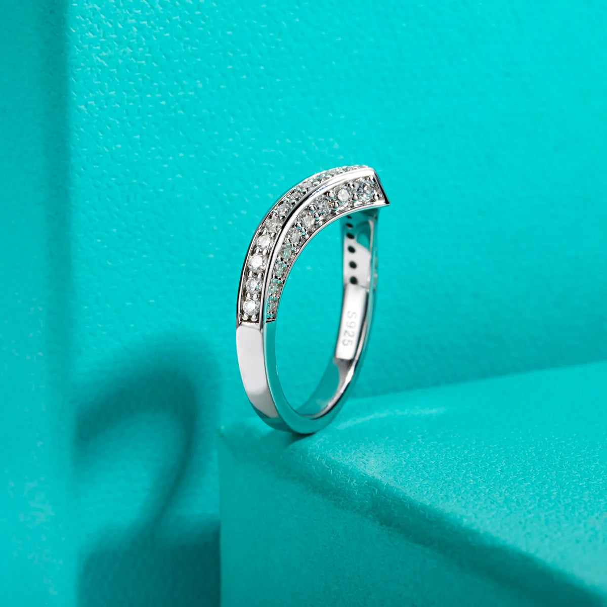 Certified Moissanite Ring V Shape Wedding Band - Ornalux