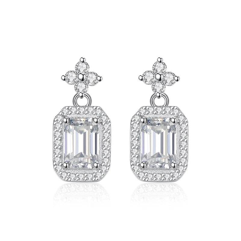 Vintage Style Emerald Cut Moissanite Drop Earrings - Ornalux