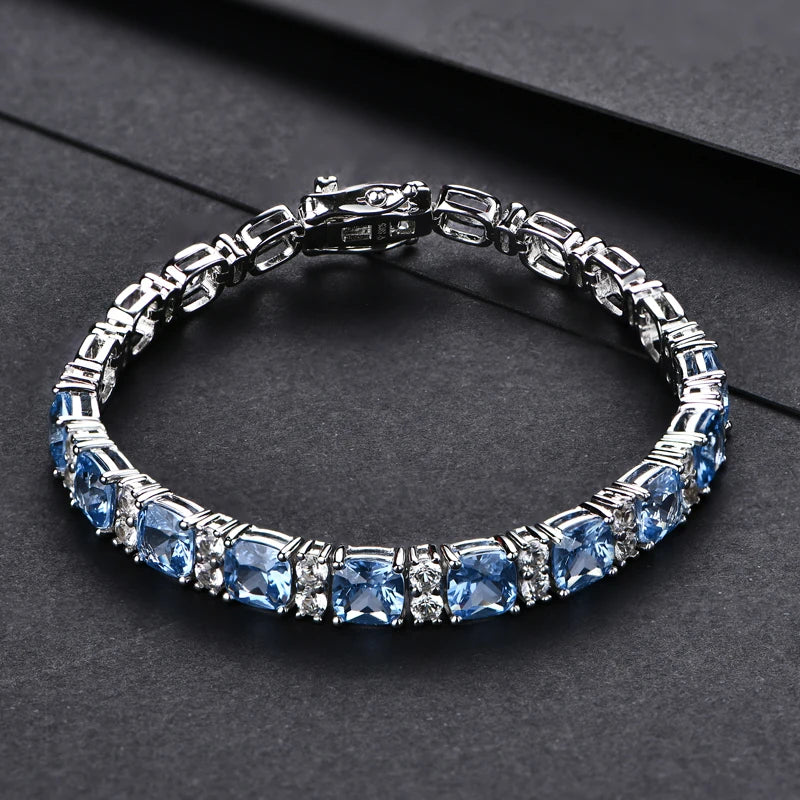 Luxury 925 Silver Blue Spinel Tennis Bracelet - Ornalux