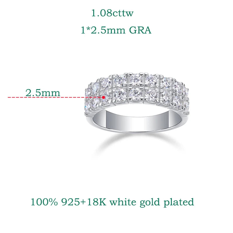 Sparkling Moissanite Ring 3 Row Design Eternity Bands - Ornalux