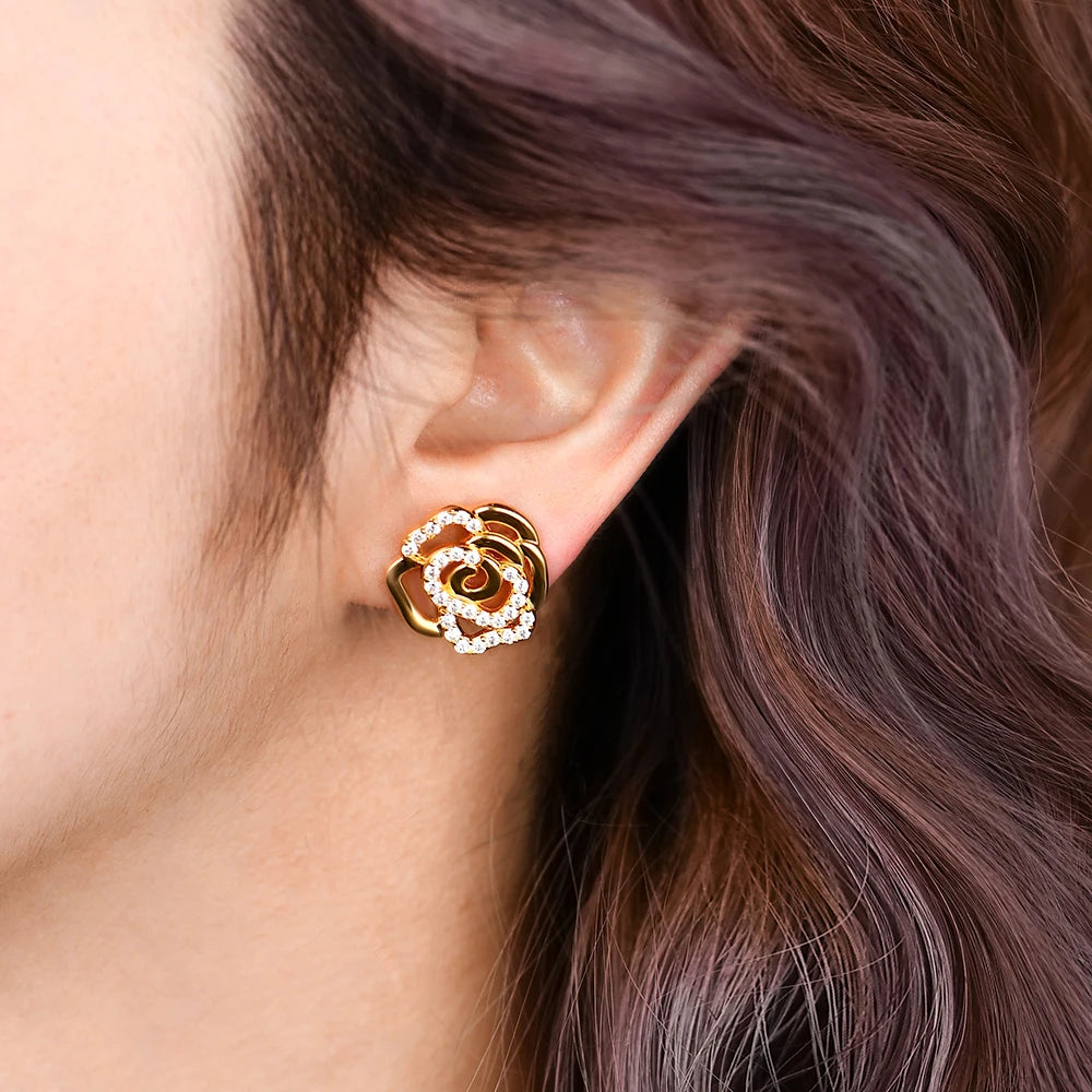 Moissanite Flower Stud Earrings - 18k Gold Plated - Ornalux