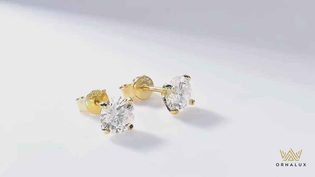 Sterling Silver Moissanite Stud Earrings - 18k Gold Plated