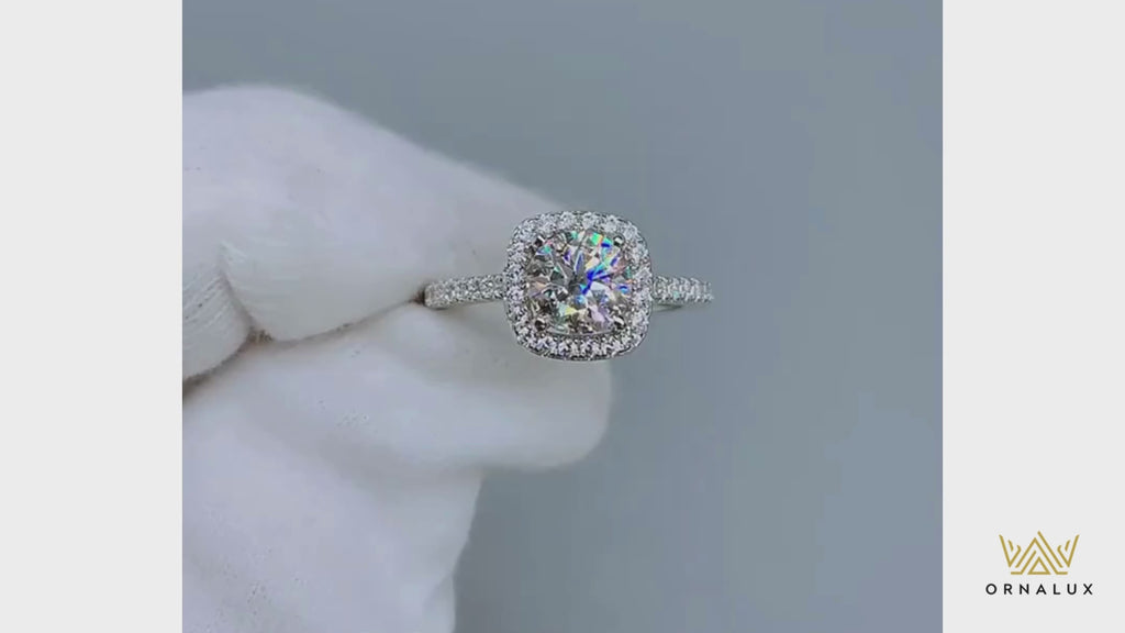 3ct Moissanite Diamond Halo Engagement Ring