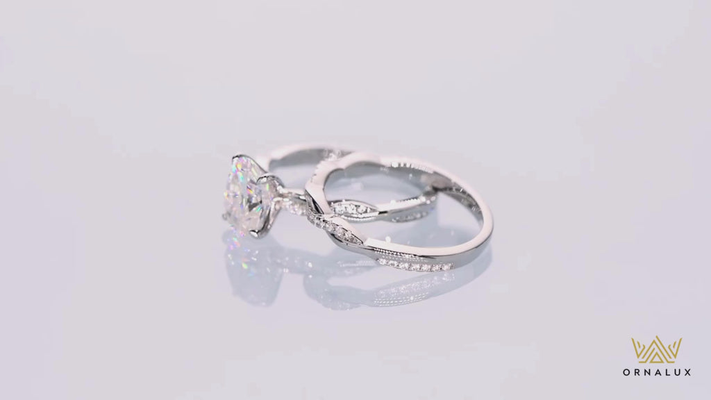 Certified 2Ct D Color Oval Cut Moissanite Bridal Ring Set