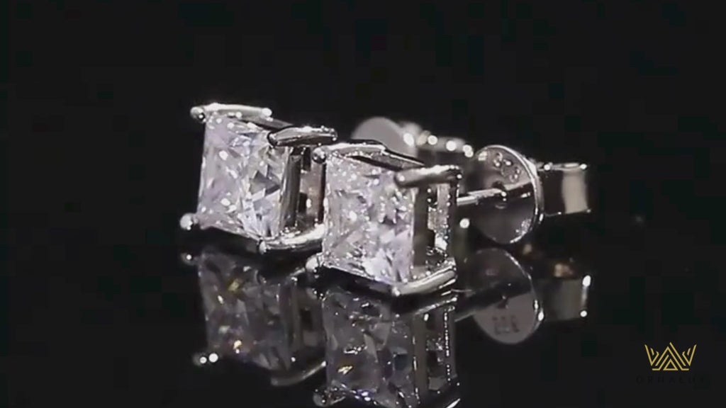 Princess Cut Moissanite Stud Earrings 925 Silver Jewelry