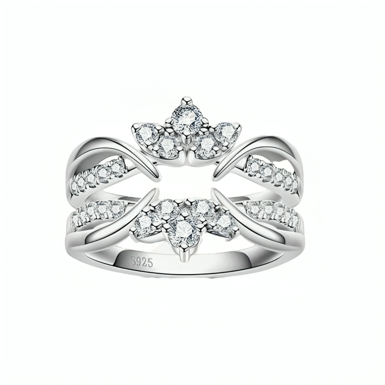 Moissanite Wedding Band Set - Crown Bridal Ring - Ornalux